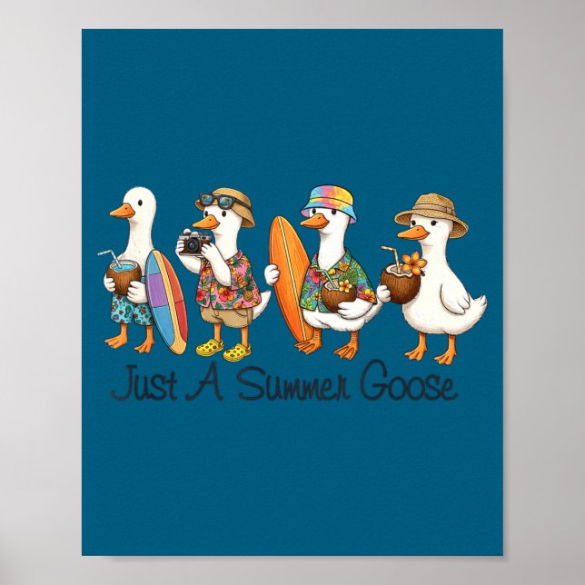 Affiche Été drôle oie plage canard surf vacances mignon (Devant)