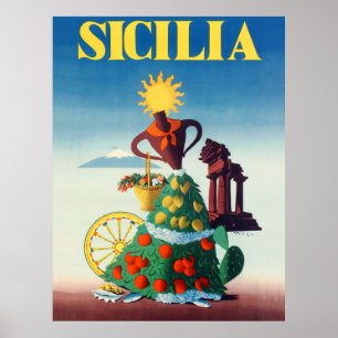 Affiche Été en Sicile, Italie