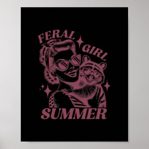 Affiche Été Fille Sauvage Raton Laveur Poubelle Panda Mign