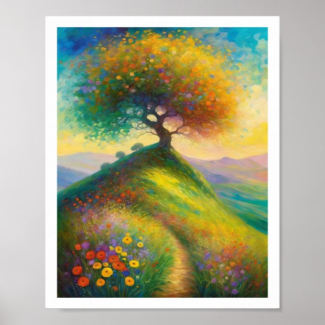 Affiche Été Fleur sauvage Hill Tree 8x10 Art Imprimer (Devant)