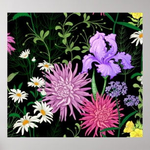 Affiche Eté Fleurs sauvages Croquis sans couture