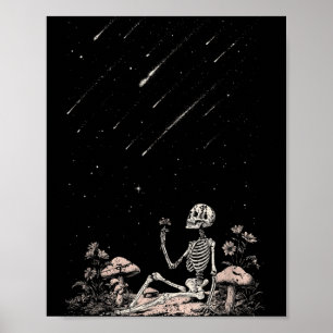 Affiche Été gothique de squelette observant les étoiles