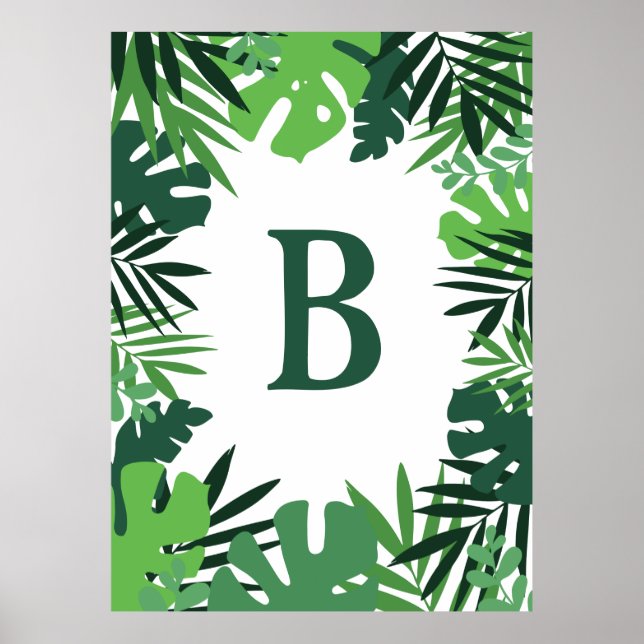Affiche Été jungle tropicale palme feuilles monogramme (Devant)