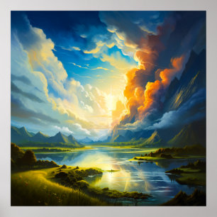 Affiche Été Lac - Quatre saisons Illustration