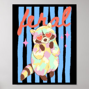 Affiche Été Préppy Raton laveur sauvage Pastel E