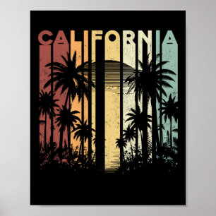 Affiche Été Rétro Cali Vacances Surfant Palmiers Cali