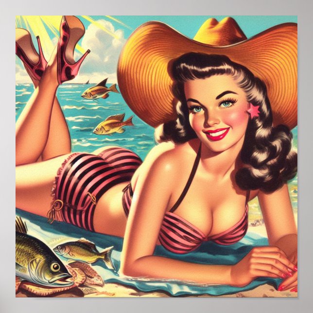 Affiche Été Rétro Country Pin-up (Devant)