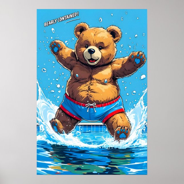 Affiche Été sauvage ours vintage piscine  (Devant)