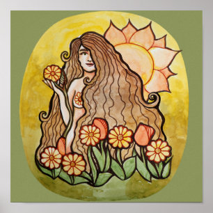 Affiche Été Sunshine Goddess Sunflower Jardin Vert