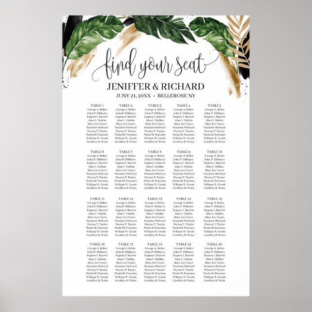 Affiche Été Tropical feuille or et noir éclaboussures (Devant)