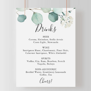 Affiche Été Vert Eucalyptus Mariage Boissons Menu Signer