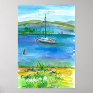 Affiche Eté Voile Mountain Lake Waterton