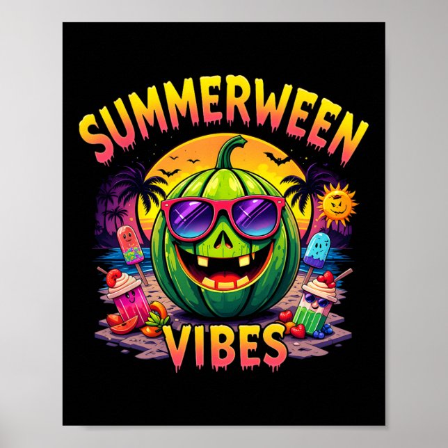 Affiche Été Watermelon Jack-o-lanterne Summerween Vibes (Devant)