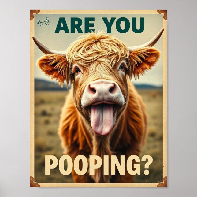 Affiche Êtes-vous en train de faire caca ? Vache Highland  (Devant)