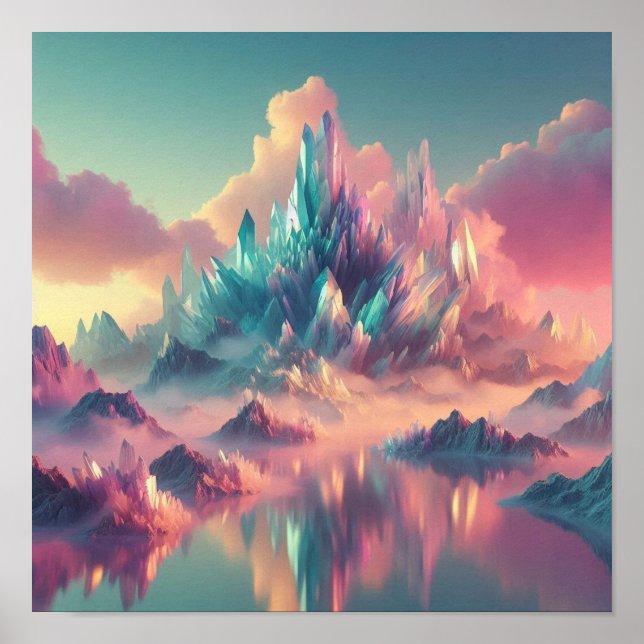 Affiche Ethereal Crystal Mountains in Pastel Horizon (Devant)