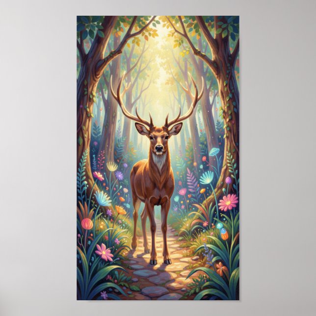 Affiche Ethereal Deer in Luminous Forest Path (Devant)