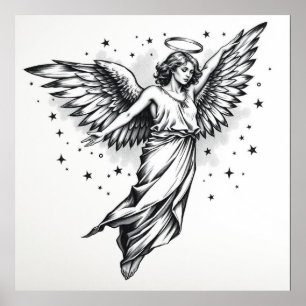 Affiche Ethereal Guardian : Angel Charcoal Art