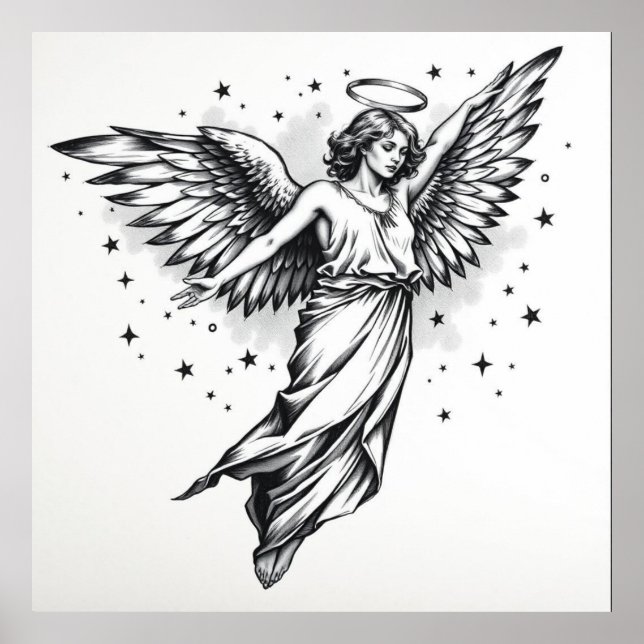 Affiche Ethereal Guardian : Angel Charcoal Art (Devant)