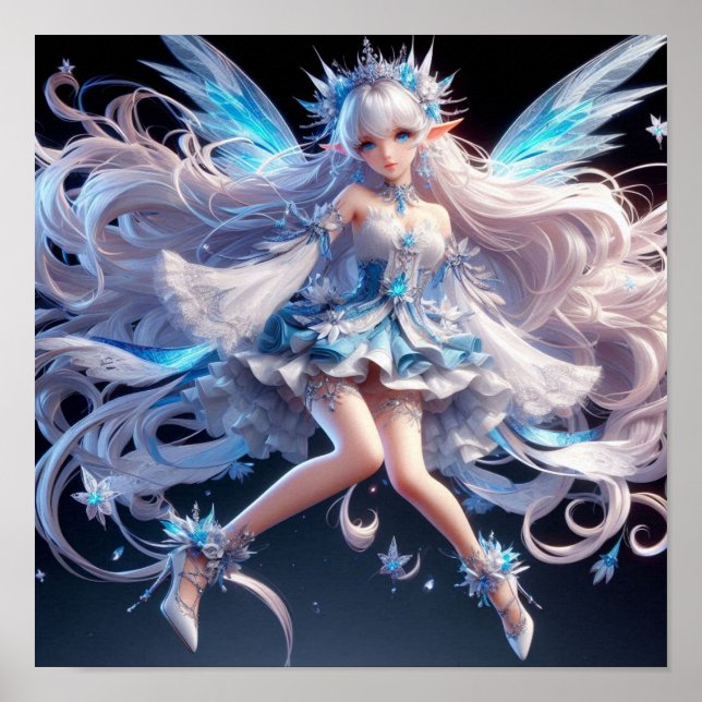 Affiche Ethereal Ice Queen Fairy with Flowing White Hair (Devant)