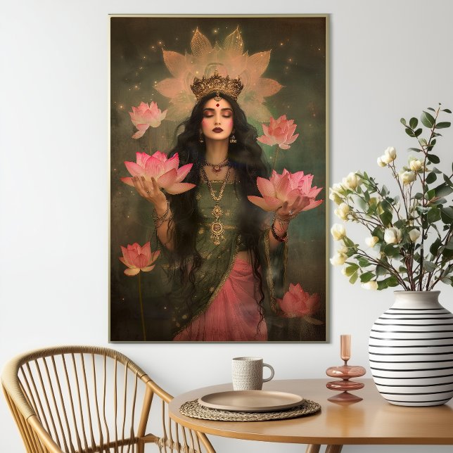 Affiche Ethereal Lakshmi Lotus rose Déesse Art (Créateur téléchargé)