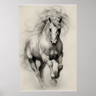 Affiche Ethereal Running Horse Pencil Sketch