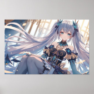 Affiche Ethereal Silver-Haired Anime Princess Fantasy Illu