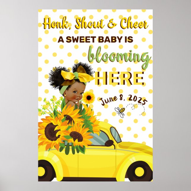 Affiche Ethnic Baby Girl | Baby shower de tournesol jaune (Devant)