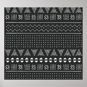 Affiche Ethnie tribale : motif noir blanc.
