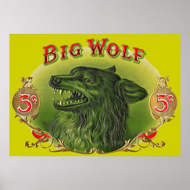 Affiche Étiquette à cigares Big Wolf (Devant)