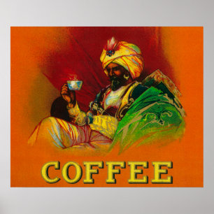 Affiche Étiquette arabe de café d'homme