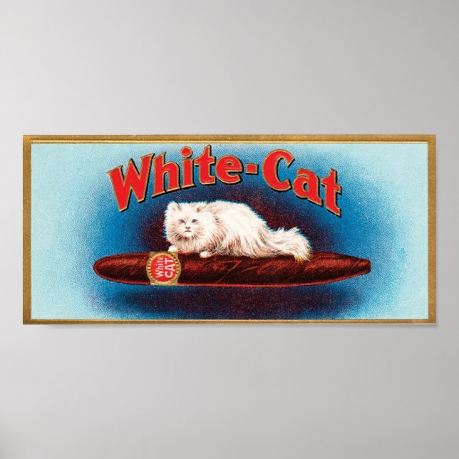 Affiche Étiquette blanc Cat Cigar (Devant)