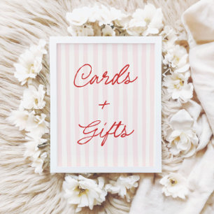 Affiche Étiquette Cadeaux et Cartes Rayures Roses et Rouge
