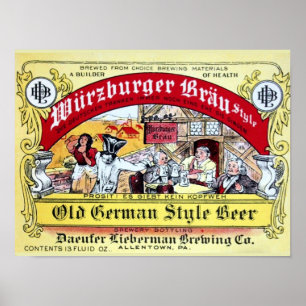 Affiche Étiquette de bière Daeufer-Lieberman vintage 1935