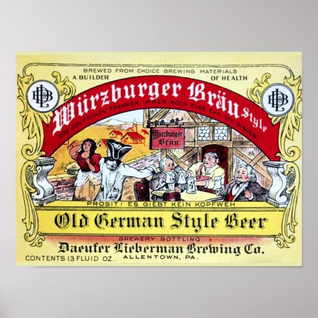 Affiche Étiquette de bière Daeufer-Lieberman vintage 1935 (Devant)