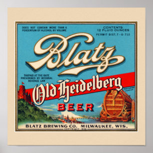 Affiche Étiquette de bière vintage Blatz Old Heidelberg re
