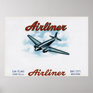 Affiche Étiquette de boîte à cigares Vintage Airliner