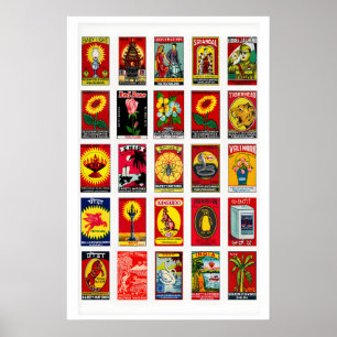 Affiche étiquette de boîte d'allumettes vintage Indian Red