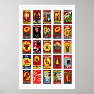 Affiche étiquette de boîte d'allumettes vintage Indian Red