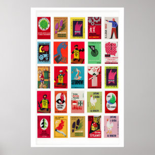 Affiche Étiquette de boîte d'allumettes vintage polonaise,