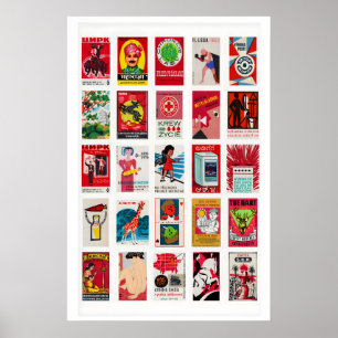Affiche étiquette de boîte d'allumettes vintage rouge impr