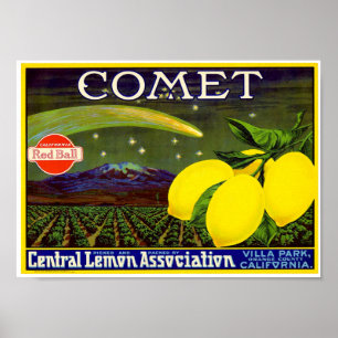 Affiche Étiquette de caisse de citron de marque Comet West