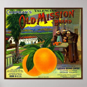 Affiche Étiquette de caisse de fruits d'orange de la marqu