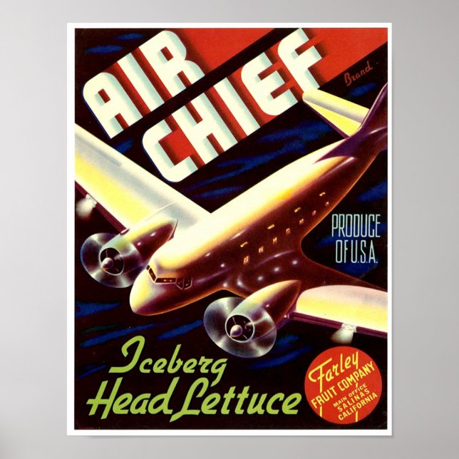 Affiche étiquette de caisse de laitue iceberg de marque Ai (Devant)
