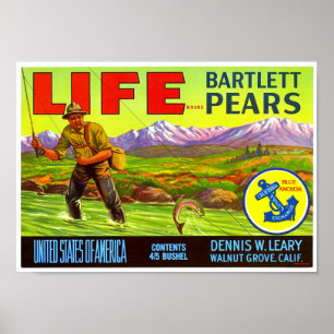 Affiche Étiquette de caisse de poires Bartlett de la marqu