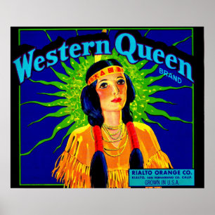 Affiche étiquette de caisse orange Western Queen des année