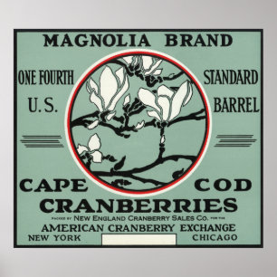 Affiche Étiquette de canneberge de marque de magnolia de