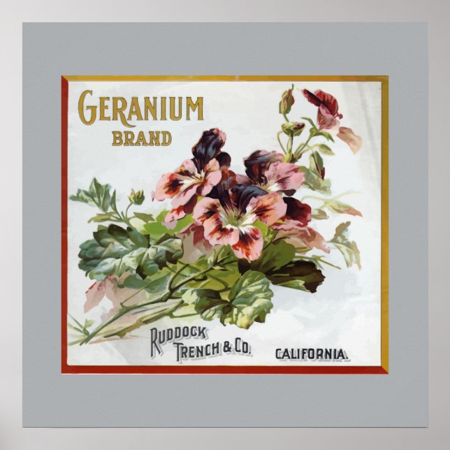 Affiche Étiquette de crème de fruits de marque de géranium (Devant)