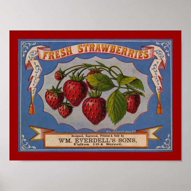 Affiche Étiquette de fraises fraîches (Devant)