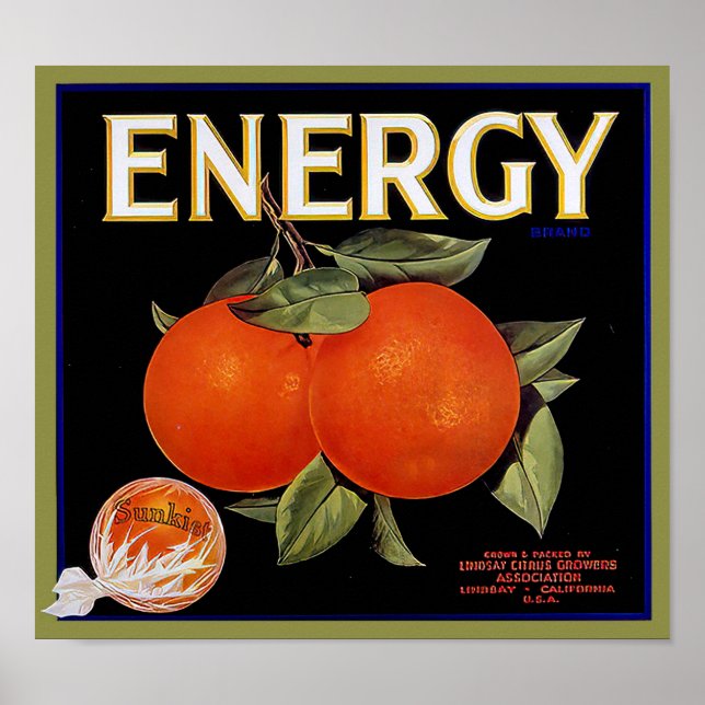 Affiche Étiquette de fruits Oranges de Californie de la ma (Devant)