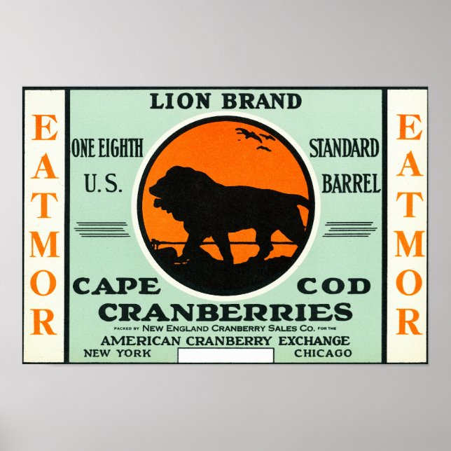 Affiche Étiquette de la marque Cape Cod Lion Eatmor Cranbe (Devant)